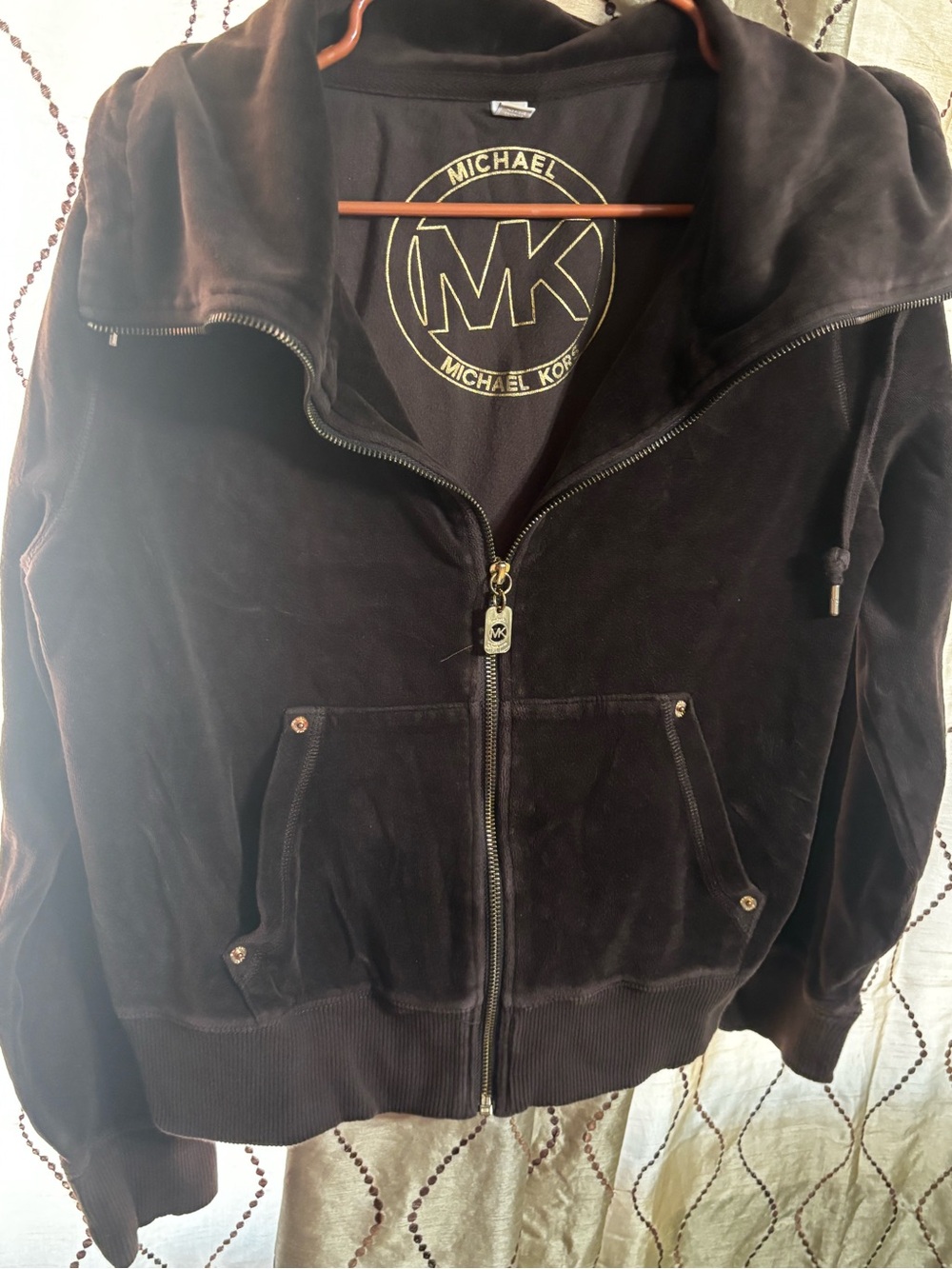 Michael Kors Brown Velour Zip-Up Jacket